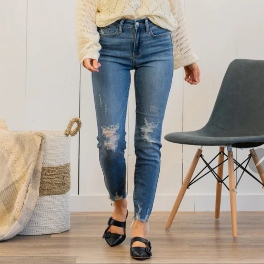 Judy Blue Women's High Waist Skinny Fit Jeans JB8215OMD Size 7/28 medium wash